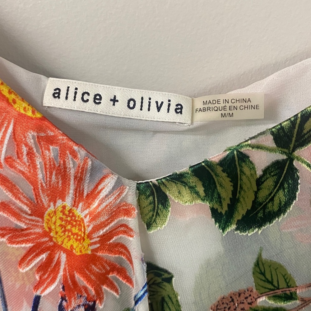 ALICE+OLIVIA MARYLEE SILK BLEND FLORAL OFF THE SHOULDER SEXY FEMININE BLOUSE - Picture 12 of 14